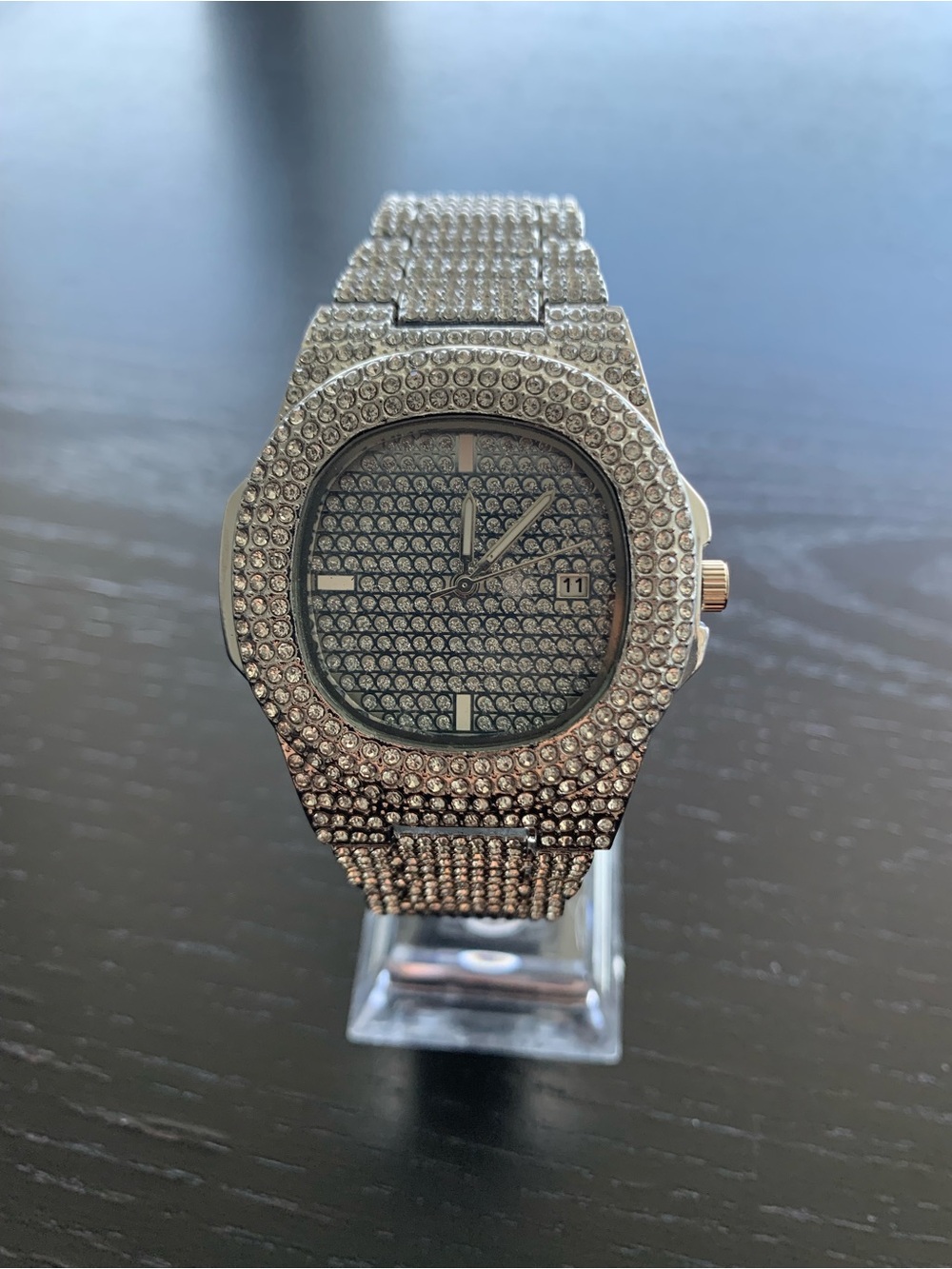 Iced Out Men’s  Silver Watch Nautilus Style